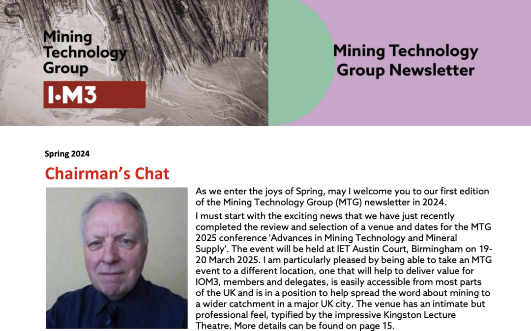 Latest newsletter of the IOM3 Mining Technology Group