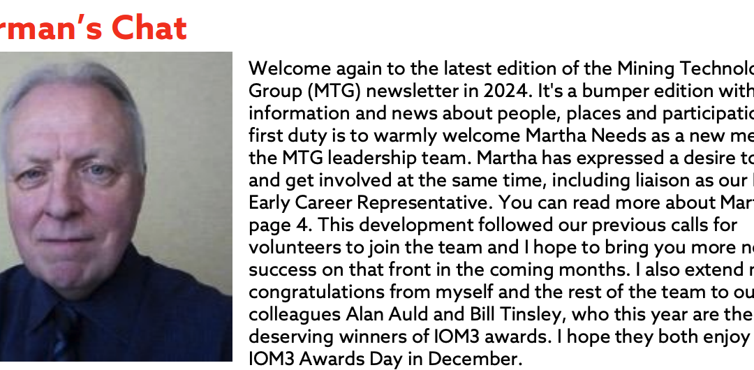 Latest newsletter of IOM3 Mining Technology Group